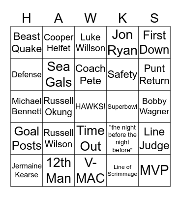 Momentum Seahawks BINGO Card