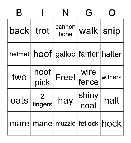 Horse Bingo Card