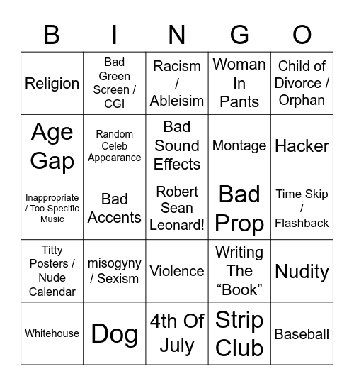 Robert Sean Leonard Bingo Card