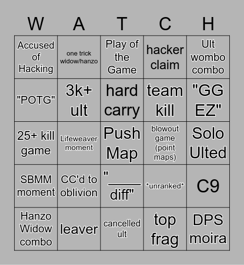 Overwatch Bingo Card