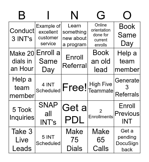 Untitled Bingo Card