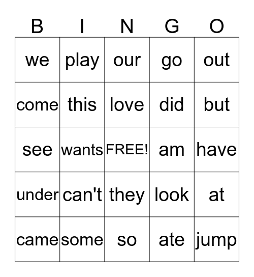 Sight Words Group 2 Bingo Card