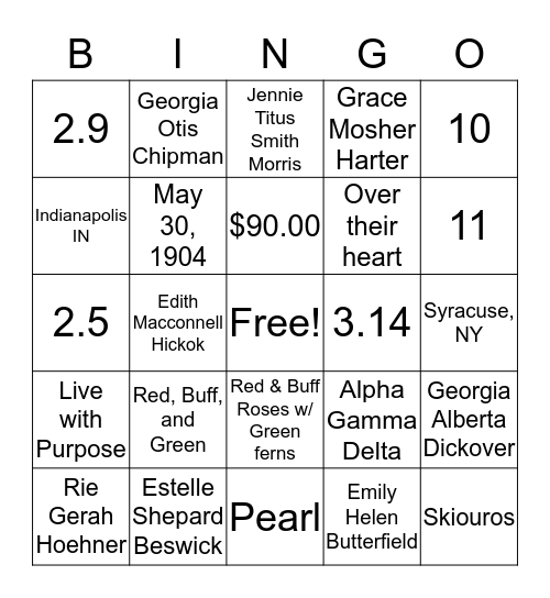 Alpha Gamma Delta Bingo Card