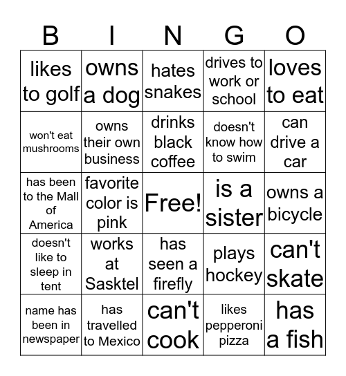 Get to know the Farrell Family Bingo Card