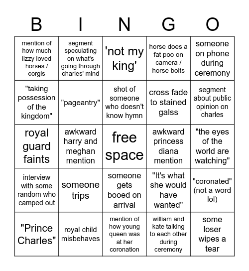 coronation bingo Card