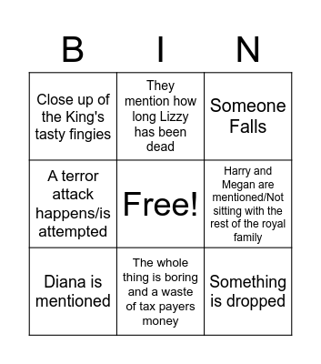 King's Coronation Bingo Card