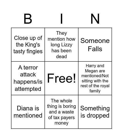 King's Coronation Bingo Card