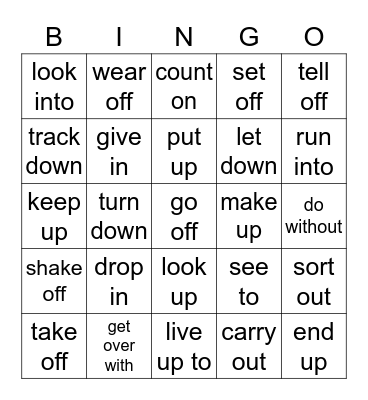 5H Phrasal Verbs Bingo Card