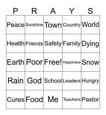 We Pray for...... Bingo Card