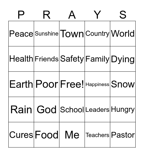 We Pray for...... Bingo Card
