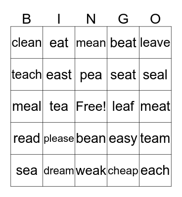 ea = long e  Bingo Card