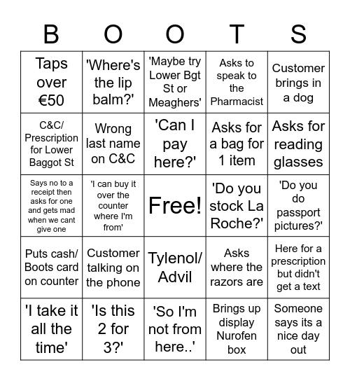 BOOTS BINGO Card