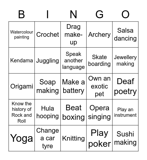 What would you like to learn or share? Bingo Card