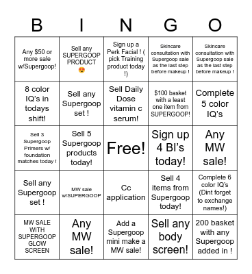 Supergoop Bingo Card