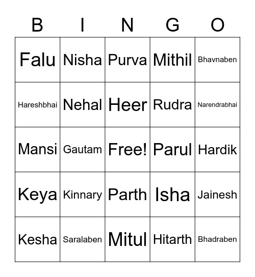 Family Bingo Card