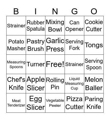 4-H Cooking Utensils Bingo Card