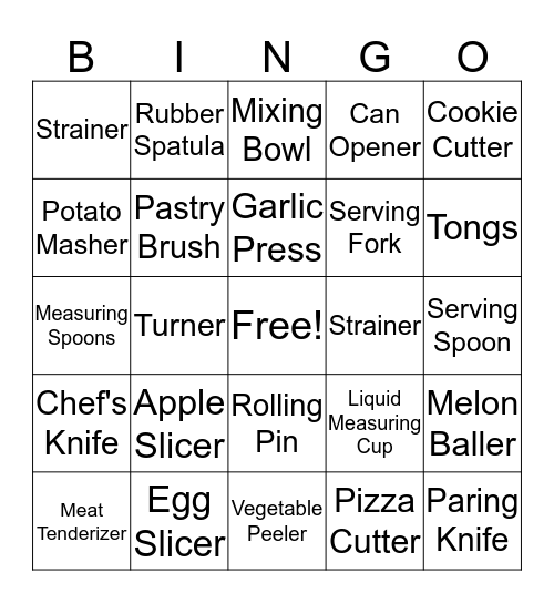 4-H Cooking Utensils Bingo Card