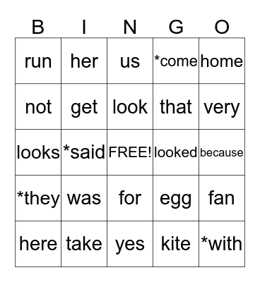 Sight Words Group 3 Bingo Card