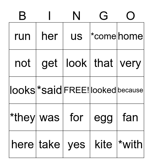 Sight Words Group 3 Bingo Card