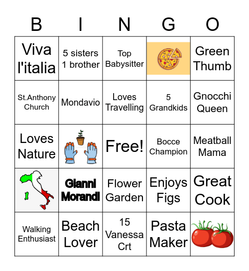 Nonna's Birthday Bingo Card