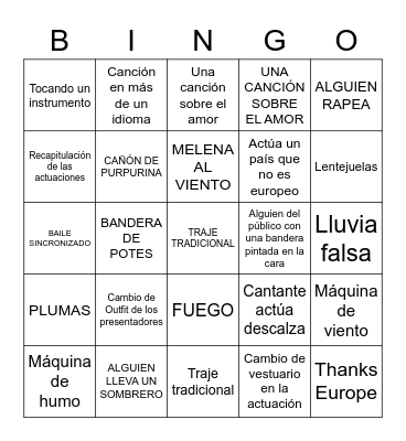 EUROVISIÓN Bingo Card