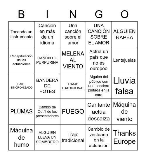 EUROVISIÓN Bingo Card