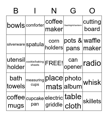 Bridal Bingo Card