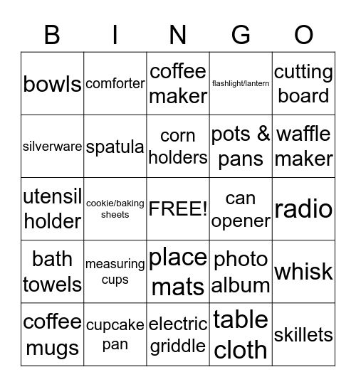 Bridal Bingo Card