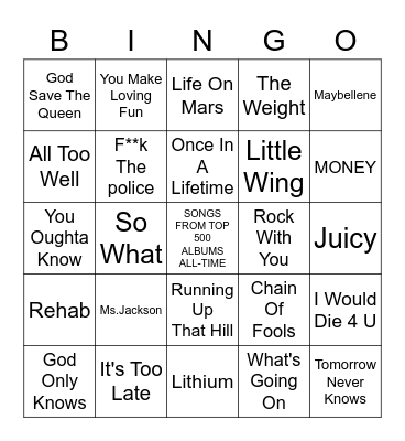 Top 500 Albums Bingo Card
