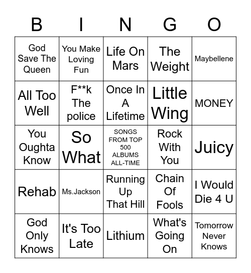 Top 500 Albums Bingo Card