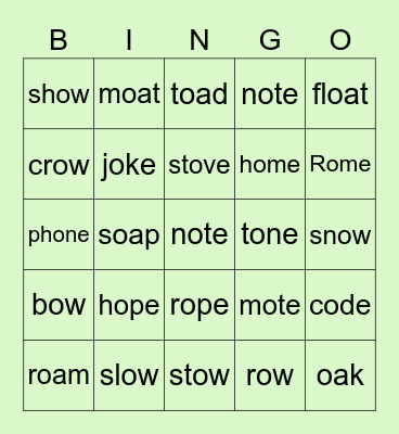 Long o Bingo Card