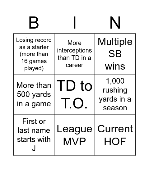 Untitled Bingo Card