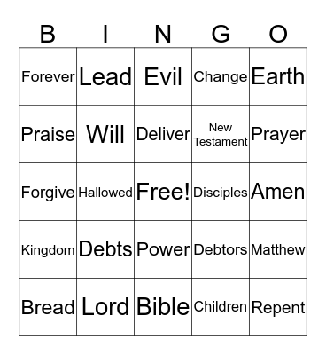 Lord's Prayer Bingo Card