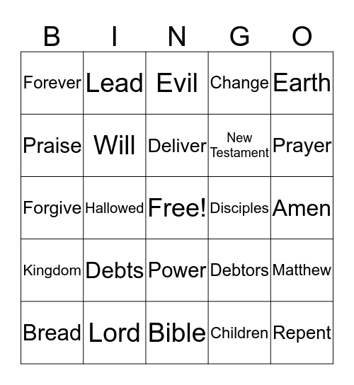 Lord's Prayer Bingo Card
