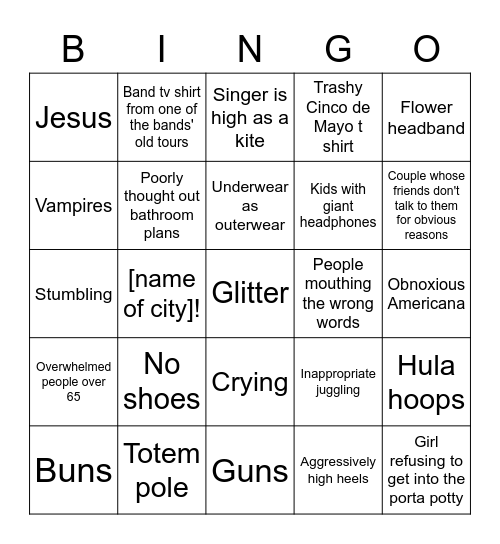 Festival Glitter Bingo Card