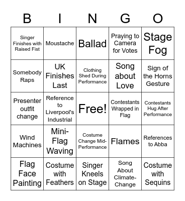 Eurovision 2023 Bingo Card