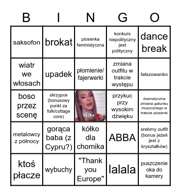 Eurowizja 2023 Bingo Card