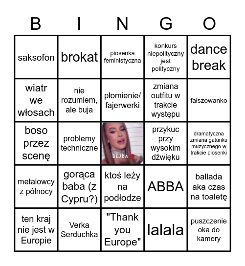 Eurowizja 2023 Bingo Card