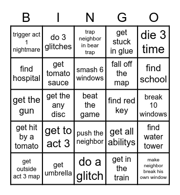 Hello, Neighbor! Bingo Card