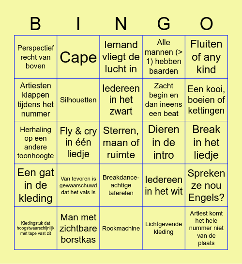 Eurovisie Bingo Card