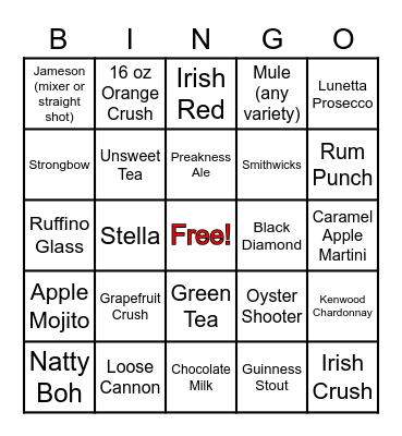 National Beverage Day Bingo Card