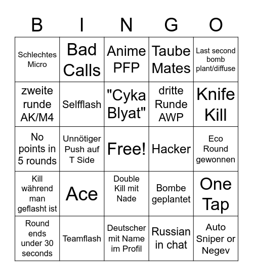 CSGO Bingo Card