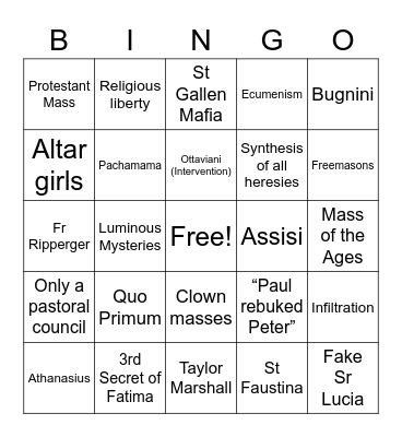 Trad Bingo Card
