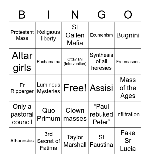Trad Bingo Card