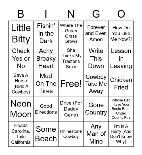 Music Bingo: Country Older Than These Kids Bingo Card