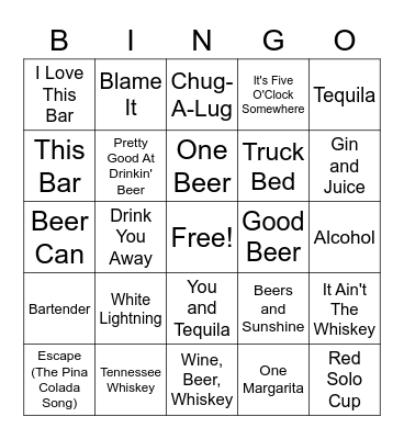 Music Bingo: Drinkin’ Songs Bingo Card