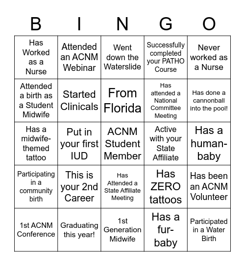 Future Midwives Poolside Bingo Card