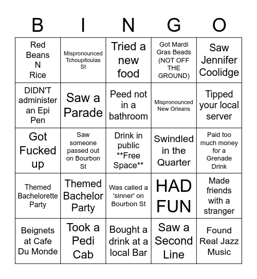 NEW ORLEANS BINGO Card