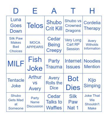 Numinhurst Bingo Card