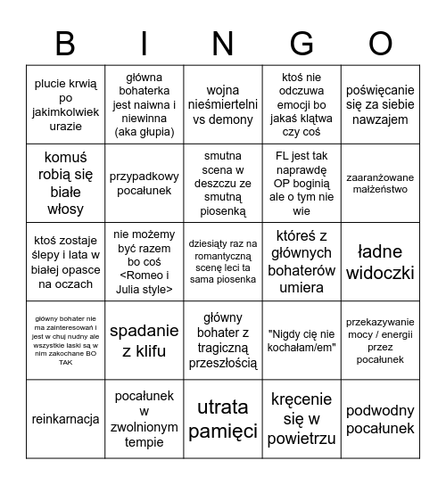 xianxia Bingo Card